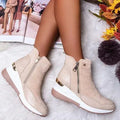 Low barrel warm round head wedge-heeled Martin boots - DanaFashionstore
