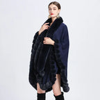 Rex Rabbit Fur Collar Shawl Irregular Oversized Knitted Cardigan Baggy Coat - DanaFashionstore