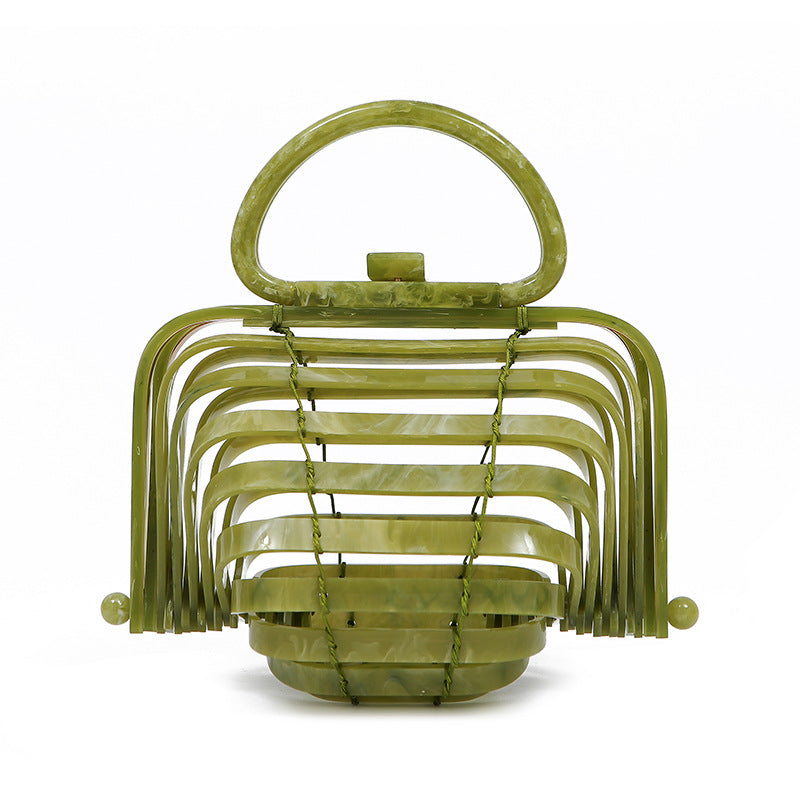 Acrylic bamboo basket hollow handbag foldable shell bag