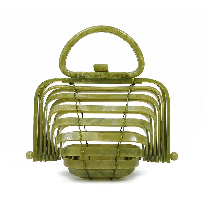 Acrylic bamboo basket hollow handbag foldable shell bag - DanaFashionstore