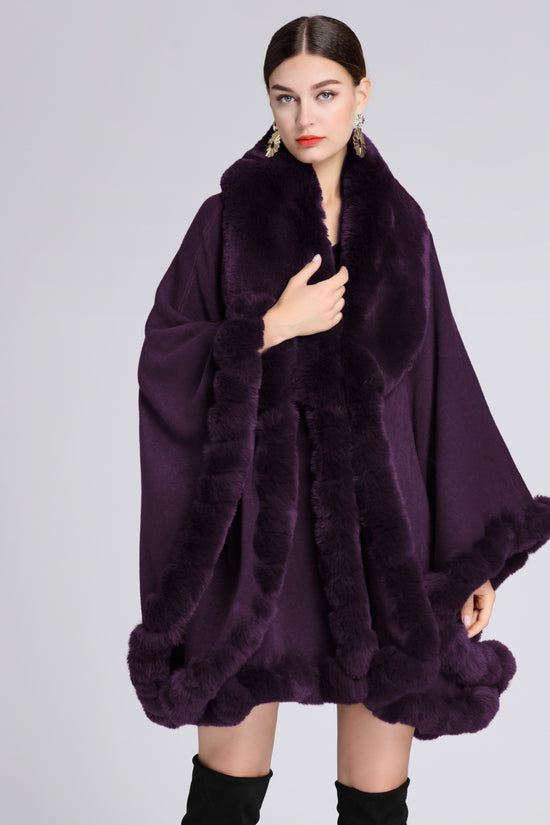 Rex Rabbit Fur Collar Shawl Irregular Oversized Knitted Cardigan Baggy Coat