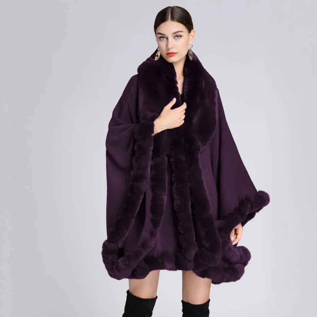 Rex Rabbit Fur Collar Shawl Irregular Oversized Knitted Cardigan Baggy Coat - DanaFashionstore