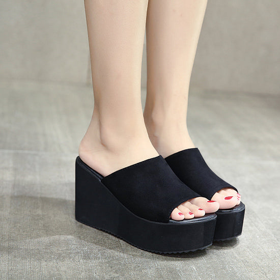 Comfortable high heel slippers, wedge sandals, suede women's shoes