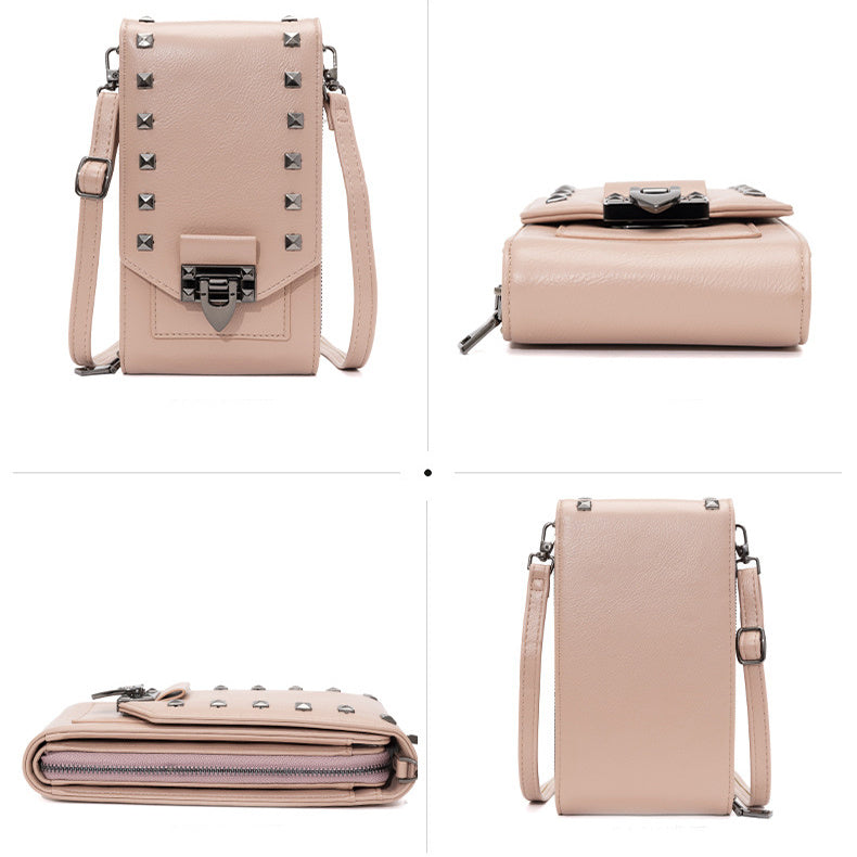 Rivet Design Shoulder Bags Mobile Phone Handbag Solid Color Crossbody Bags Women - Dana Fashion