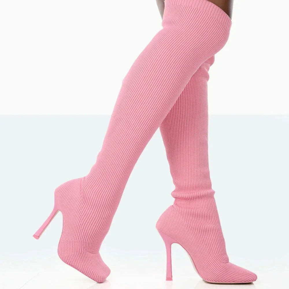 Europe And The United States Foreign Trade Large Size High With Fine Heel Stretch Boots Female - DanaFashionstore