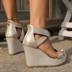 Fish Mouth High Wedges Sandals With Rhinestone Design Fashion Summer Platform Shoes For Women - DanaFashionstore
