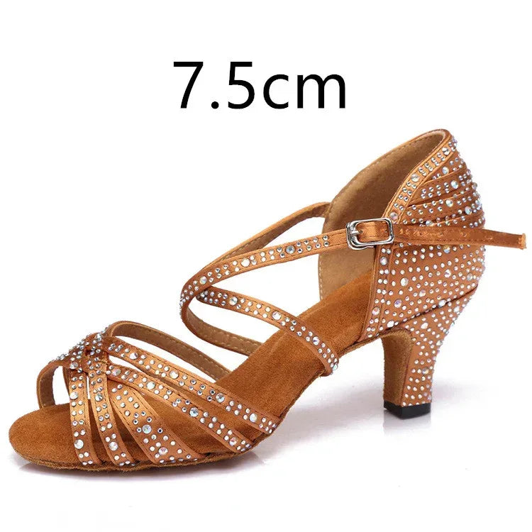 Latin Dance Shoes Hot Drilling Full Drilling Middle Heel - DanaFashionstore