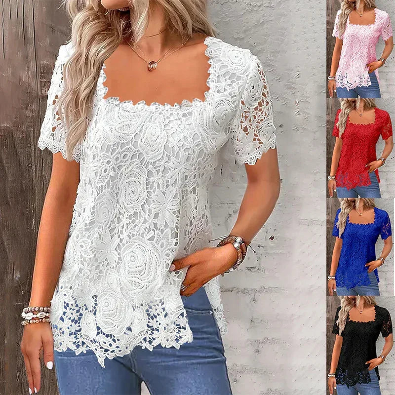 Rose Lace T-shirt Top For Women - DanaFashionstore