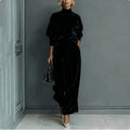 Casual Warm Velour Long-sleeved Solid Color High-neck Zipper Wide-leg Sportswear - DanaFashionstore