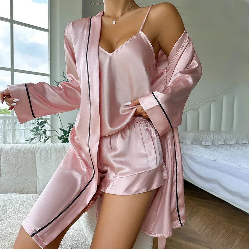 Ice Silk Sling Shorts Nightgown 2026 - Three-Piece Sleepwear Set - DanaFashionstore