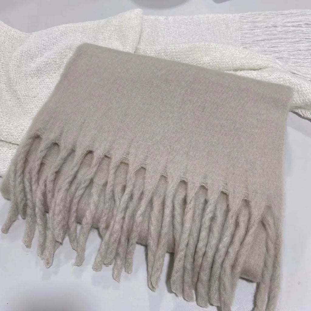 Winter Solid Color Scarf With Tassel Ins Style Fashion Versatile Warm Soft Long Scarf Women's Shawl - DanaFashionstore