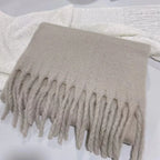 Winter Solid Color Scarf With Tassel Ins Style Fashion Versatile Warm Soft Long Scarf Women's Shawl - DanaFashionstore