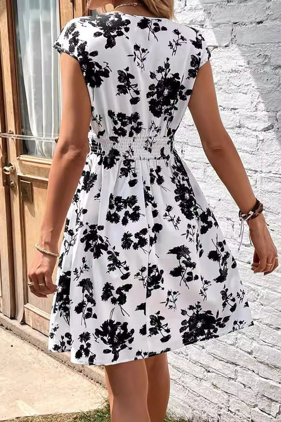 New Printed V-neck Short Sleeve Dress