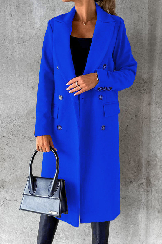 Double Breasted Lapel Coat Winter Fashion Solid Slim Long Jacket Long Sleeve Tops Womens Clothing