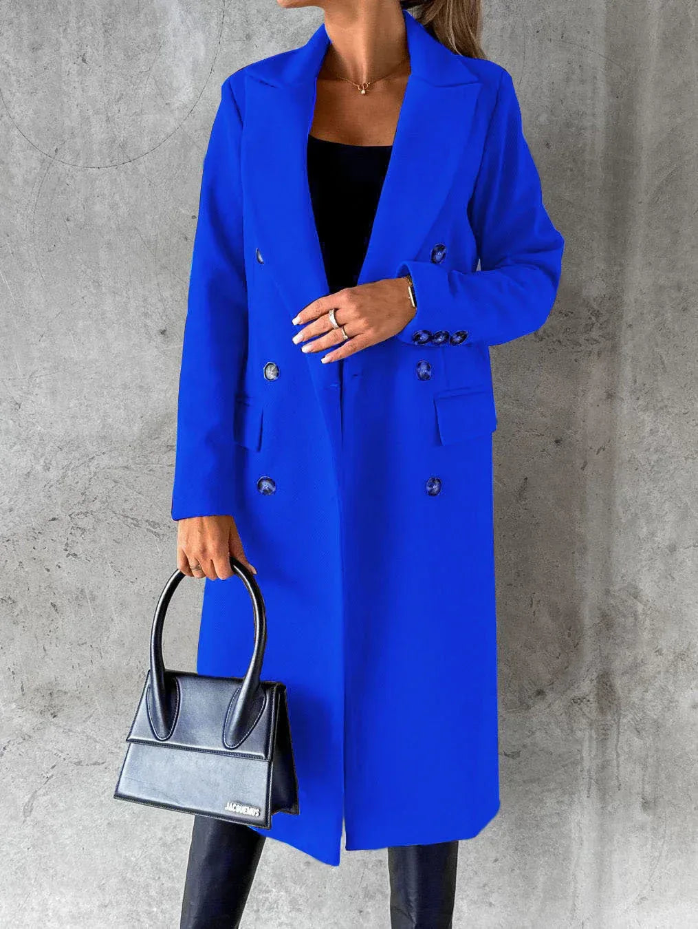 Double Breasted Lapel Coat Winter Fashion Solid Slim Long Jacket Long Sleeve Tops Womens Clothing - DanaFashionstore
