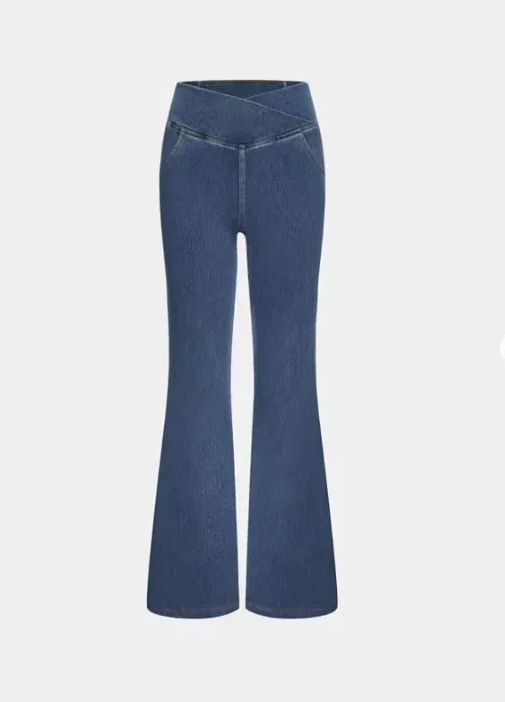 High Imitation Denim Bell-bottom Pants Cross-border Hip Lifting European And American Women Bell-bottom Pants - DanaFashionstore