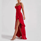 Women's Backless Ruffles Irregular Dress Summer Fashion Evening Party Club Split Suspender Maxi Dresses Clothing - DanaFashionstore