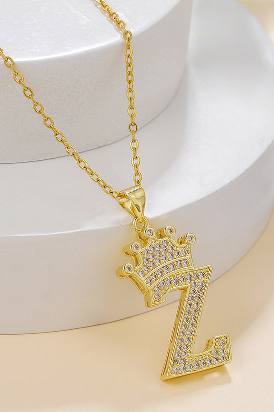 1PCS Fashionable Gold Diamond Crown Uppercase Letter Popular Pendant Necklace Suitable For Daily Use Festivals Parties Gifts Jewelry Set