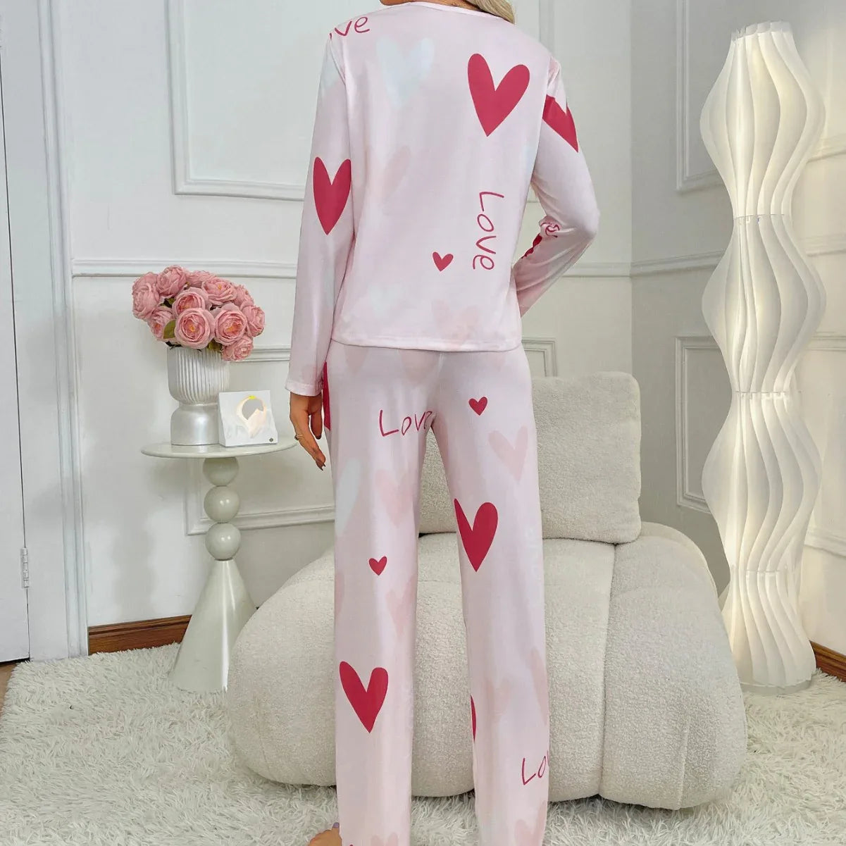 Love Print Long Sleeve Pants Simple Two-piece Set - DanaFashionstore