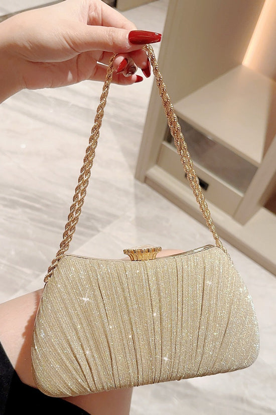 Shiny Pleated Evening Party Dress One Shoulder Prom Bag - Dana Fashion