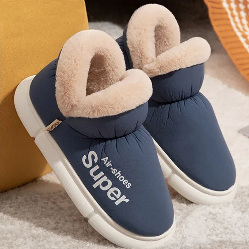 Warm House Shoes Plush Fleece High Back Heel Slippers Home Winter Warm Couple Shoes - DanaFashionstore