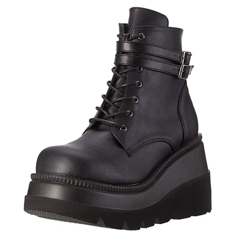 Women's Dark Gothic Wedge Platform Ankle Boots - DanaFashionstore
