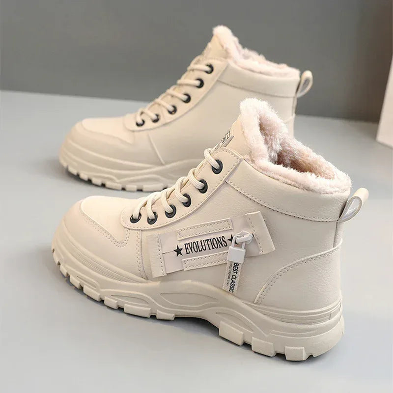 Fleece Lace-up Boots Winter Warm Short Plush High-top Shoes - DanaFashionstore