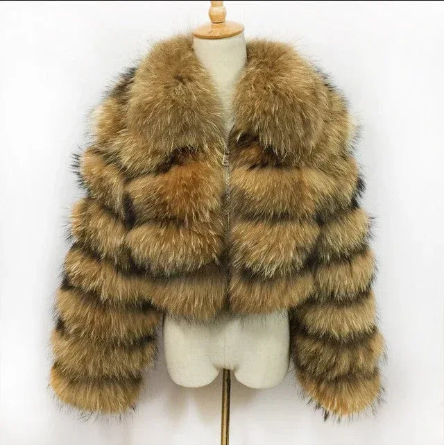 Women's Fur Coat Fox Fur Stitching Short Lapel Long Sleeve Coat - DanaFashionstore