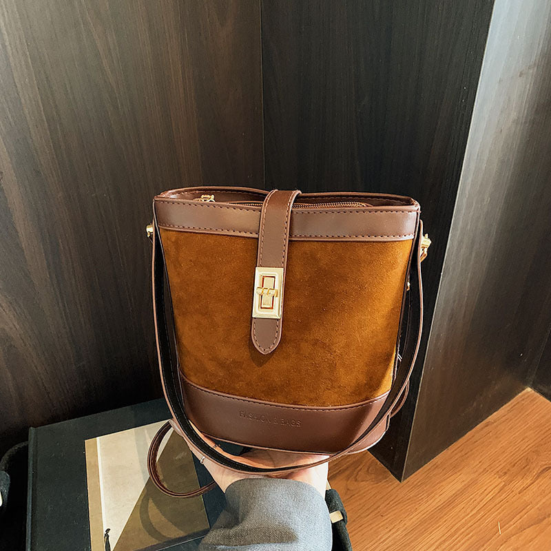 Suede Portable Bucket Bag Retro Crossbody - Dana Fashion