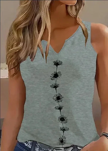 Floral Print Tank Top, Casual Notch Neck Summer Sleeveless Top, Women's Clothing - DanaFashionstore