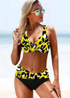 New Split Large High Waist Rainbow Striped Bikini Swimsuit - DanaFashionstore