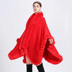 Rex Rabbit Fur Collar Shawl Irregular Oversized Knitted Cardigan Baggy Coat - DanaFashionstore