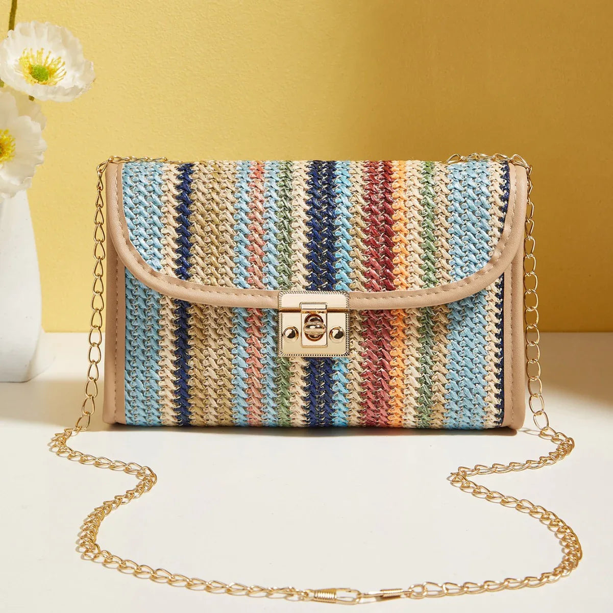 Woven Rainbow Fashion Crossbody Chain Square Bag - DanaFashionstore