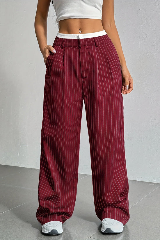 Stripe Printed Trousers Fashion High Waist Straight Leg Pants With Pocket Zipper Casual Suit Pants For Women