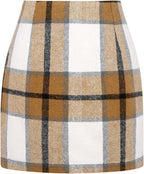 Women's High Waist Plaid Tight Pencil Wool Mini Skirt