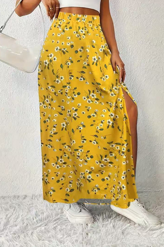 Women's Fashionable With Side-slit Printed Skirt