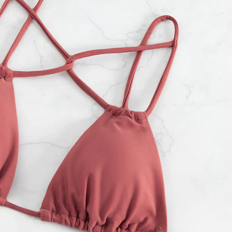Women's Bikini Swimwear Solid Color Double Layer Fabric Split - DanaFashionstore