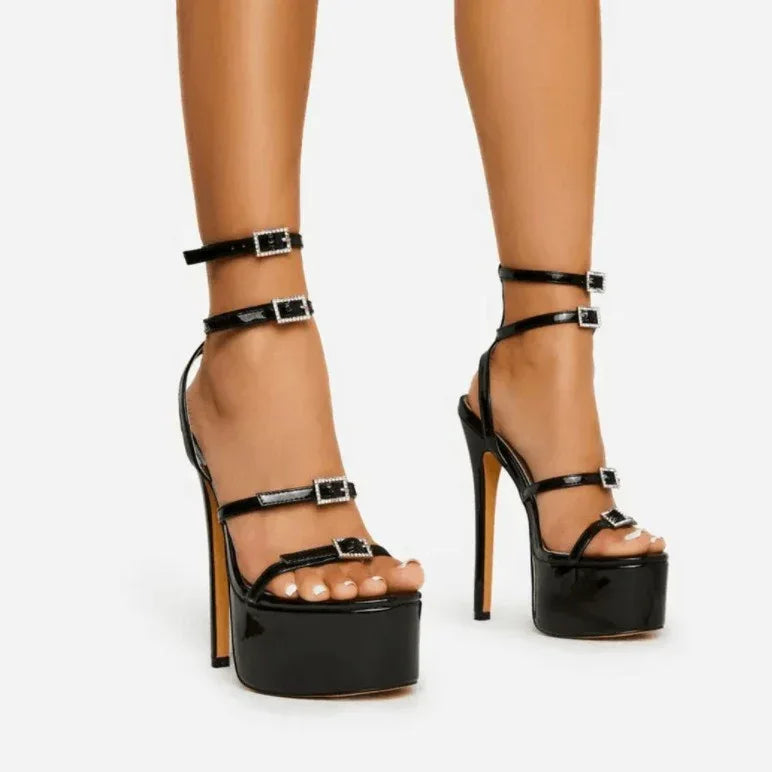 Women's Rhinestone Belt Buckle Roman Sandals - DanaFashionstore