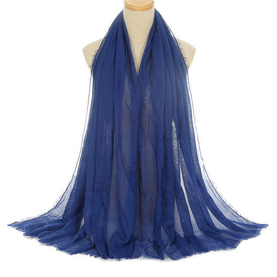 Pleated Viscose Yarn Monochrome Scarf Natural Wrinkled Cotton And Linen Burrs