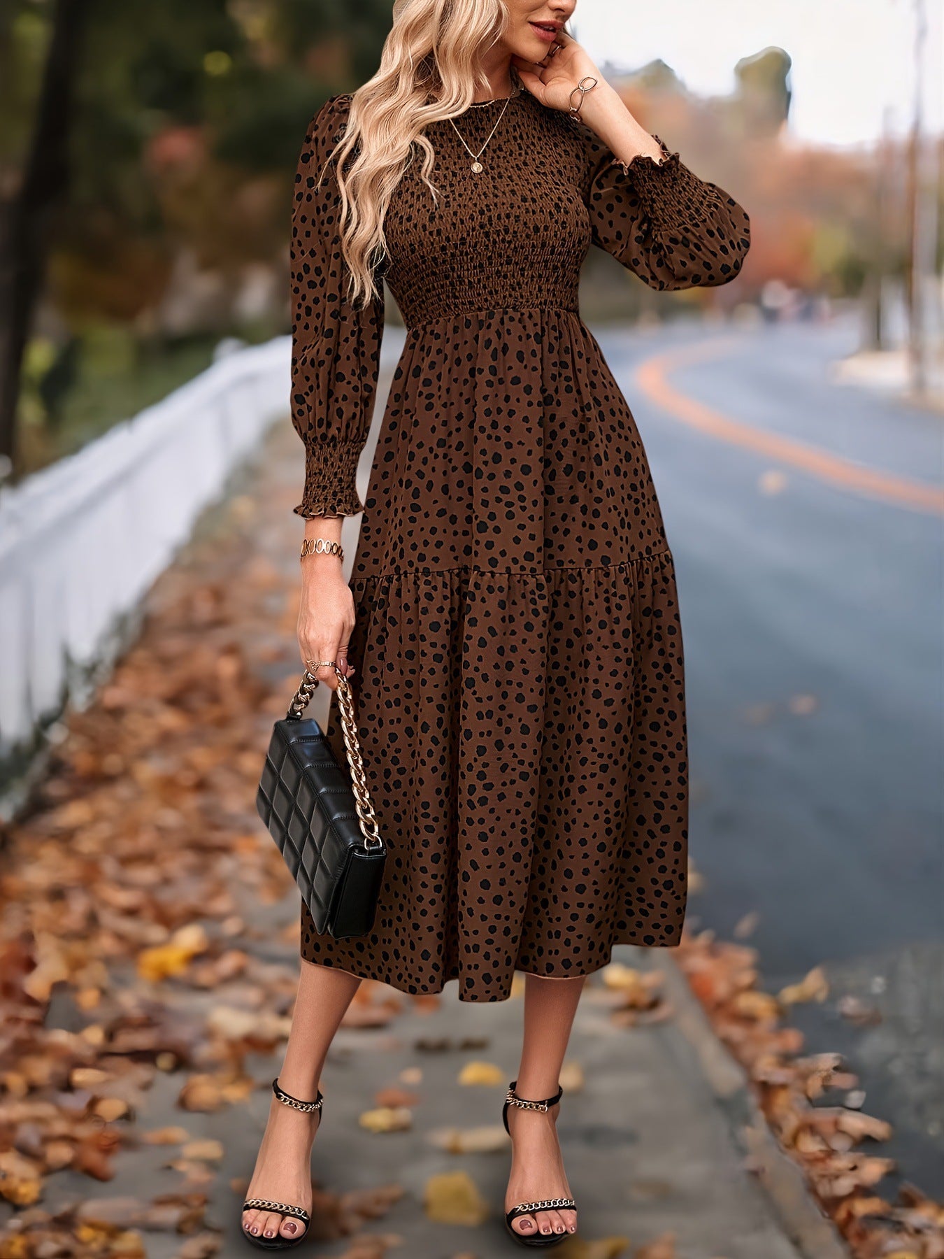 Women's Clothing Leopard Print Long Sleeve Dress - Dana Fashion