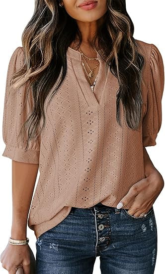 Women's Summer Business Casual Blouse V-neck Short Sleeve Shirt