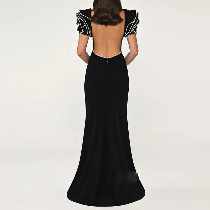 Round Neck Petal Sleeve Fishtail Skirt Dress - Dana Fashion