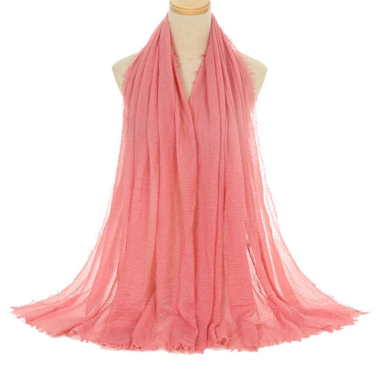 Pleated Viscose Yarn Monochrome Scarf Natural Wrinkled Cotton And Linen Burrs