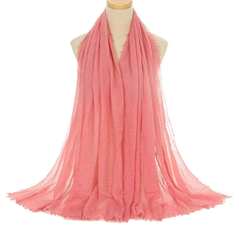 Pleated Viscose Yarn Monochrome Scarf Natural Wrinkled Cotton And Linen Burrs - DanaFashionstore