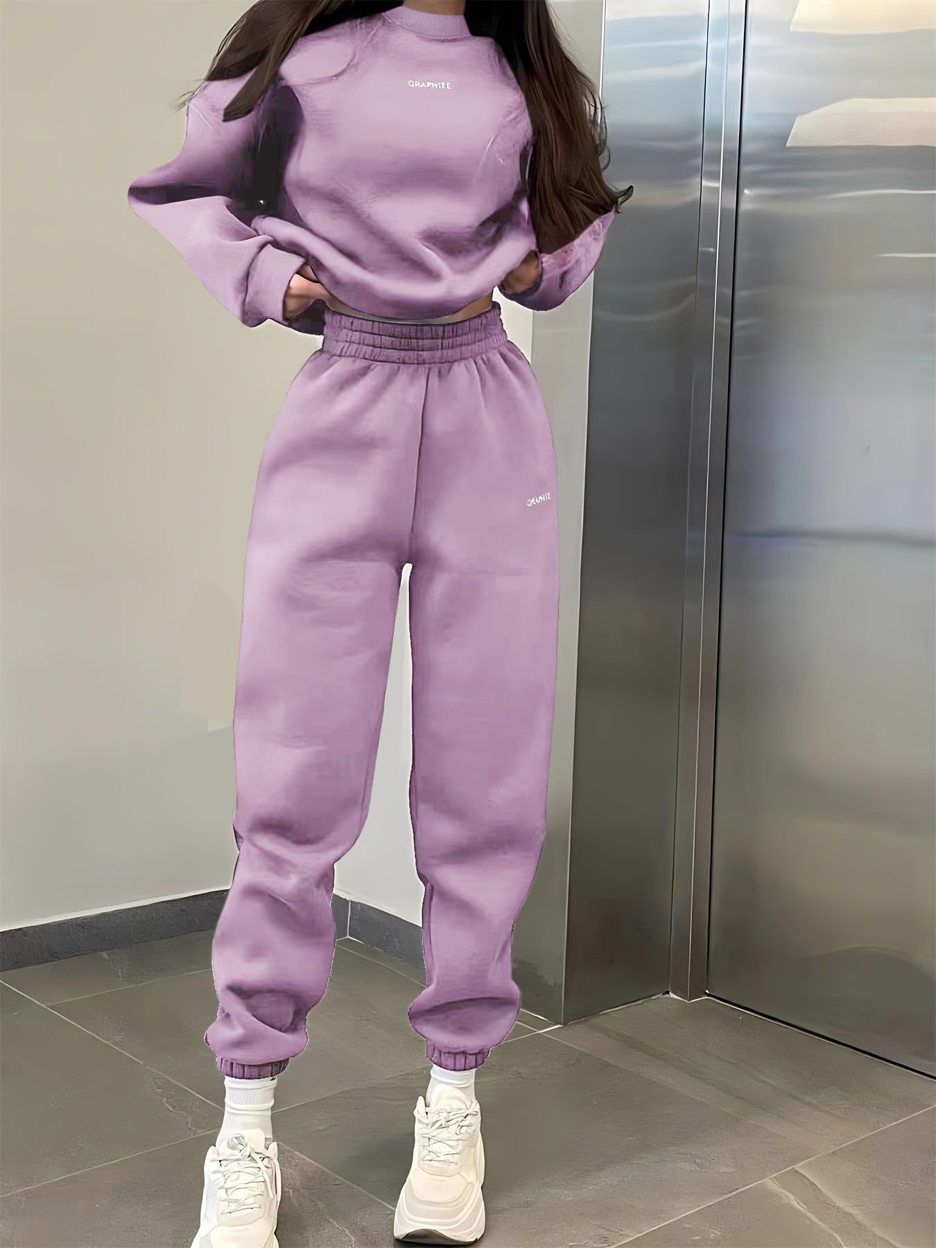 Casual Crew-neck Long-sleeve Pants Set