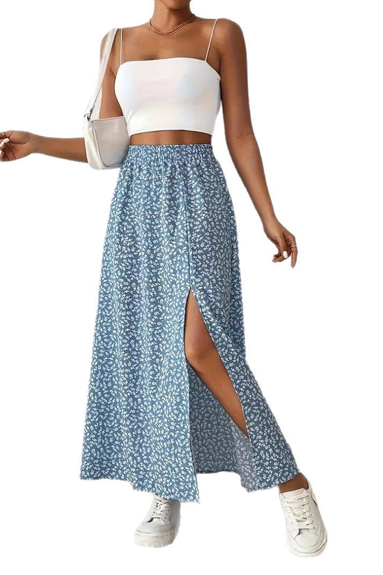 Women's Fashionable With Side-slit Printed Skirt
