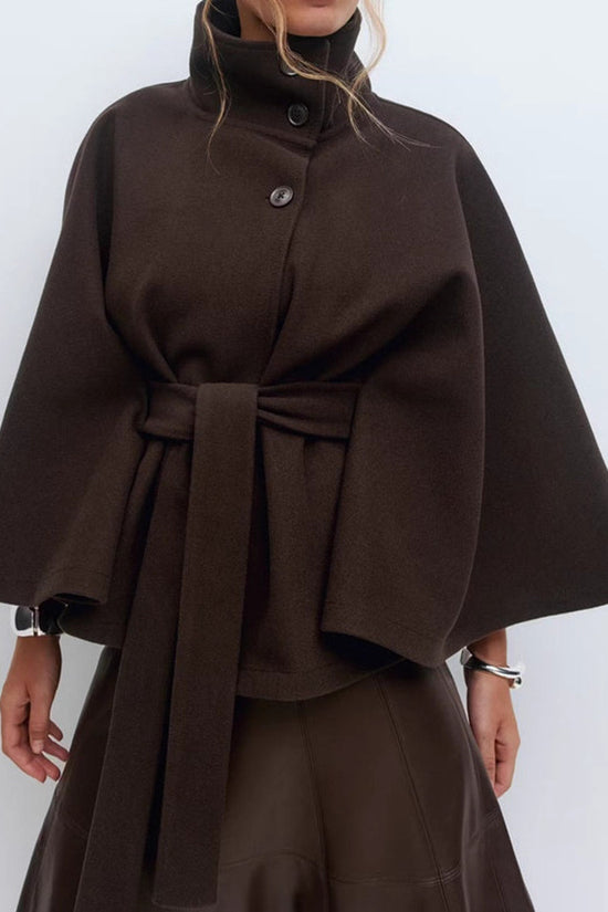 Winter High Neck Batwing Sleeve Coat With Belt Fashion Loose Elegant Button Top Trench Coat For Women Clothing