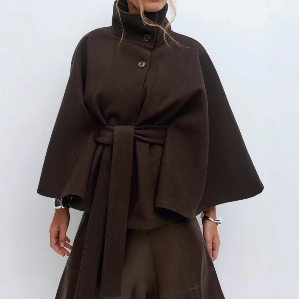 Winter High Neck Batwing Sleeve Coat With Belt Fashion Loose Elegant Button Top Trench Coat For Women Clothing - DanaFashionstore