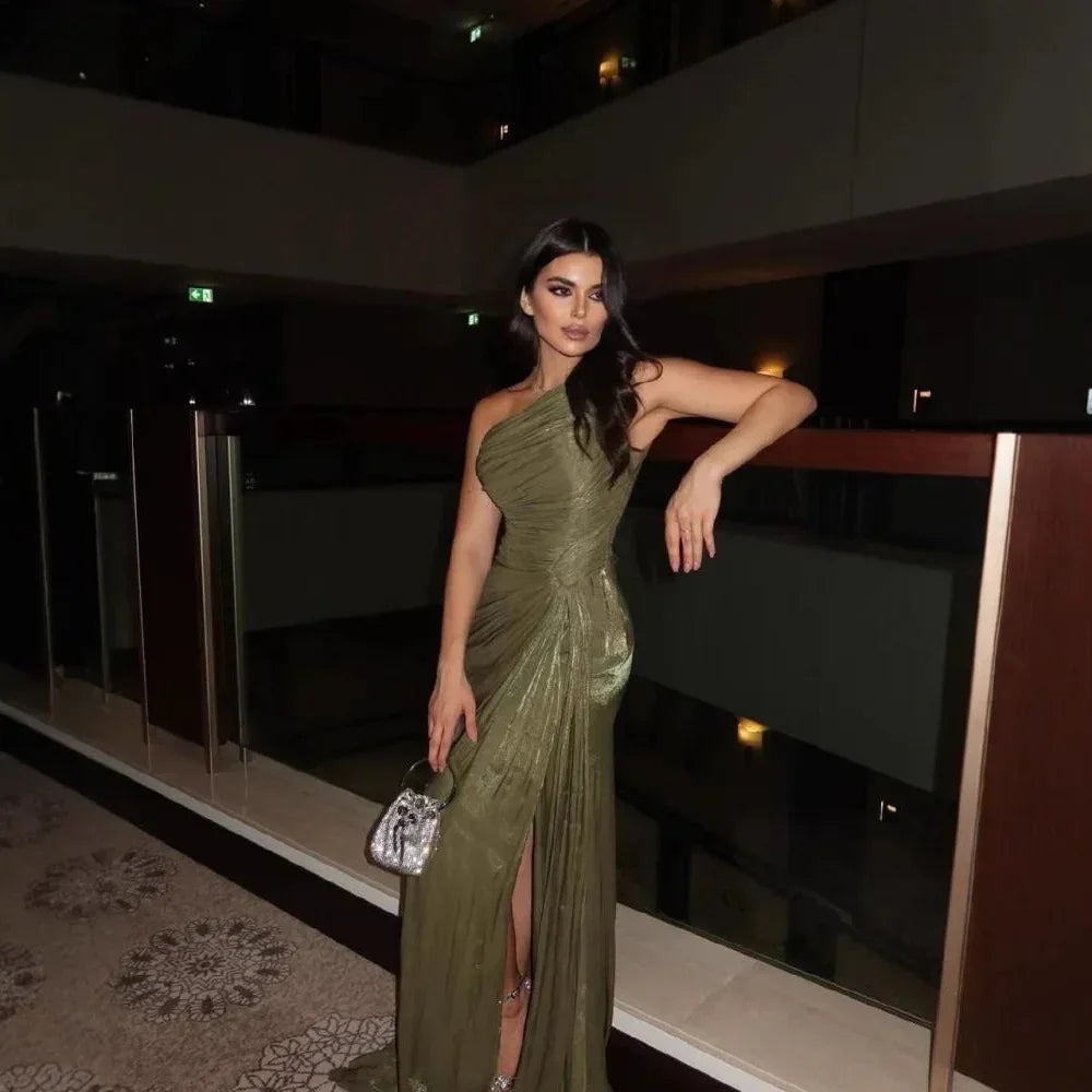 Pleated Ribbon Evening Dress 2026 - Shiny Middle East Style Dress - DanaFashionstore