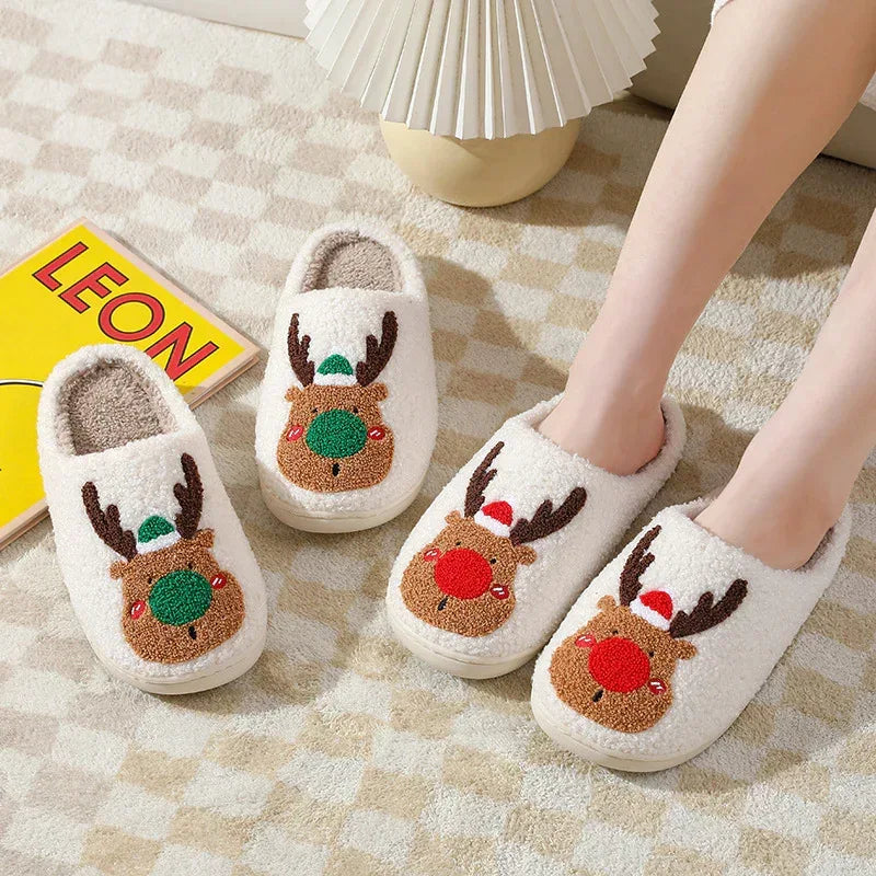 Christmas Shoes Winter Home Slippers Elk Soft Cozy Bedroom Slipper Slip On House Shoes - DanaFashionstore